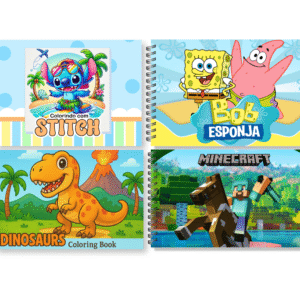 4 Livrinhos de Colorir (Stitch, Bob Esponja, Dinossauros e Minecraft) - Digital